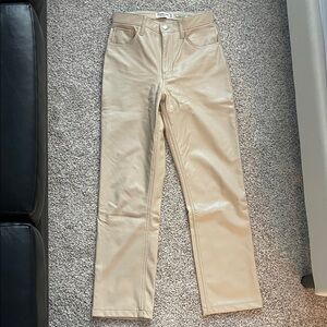 Abercrombie & Fitch Cream 90s Straight Ultra High Rise Vegan Leather Pants